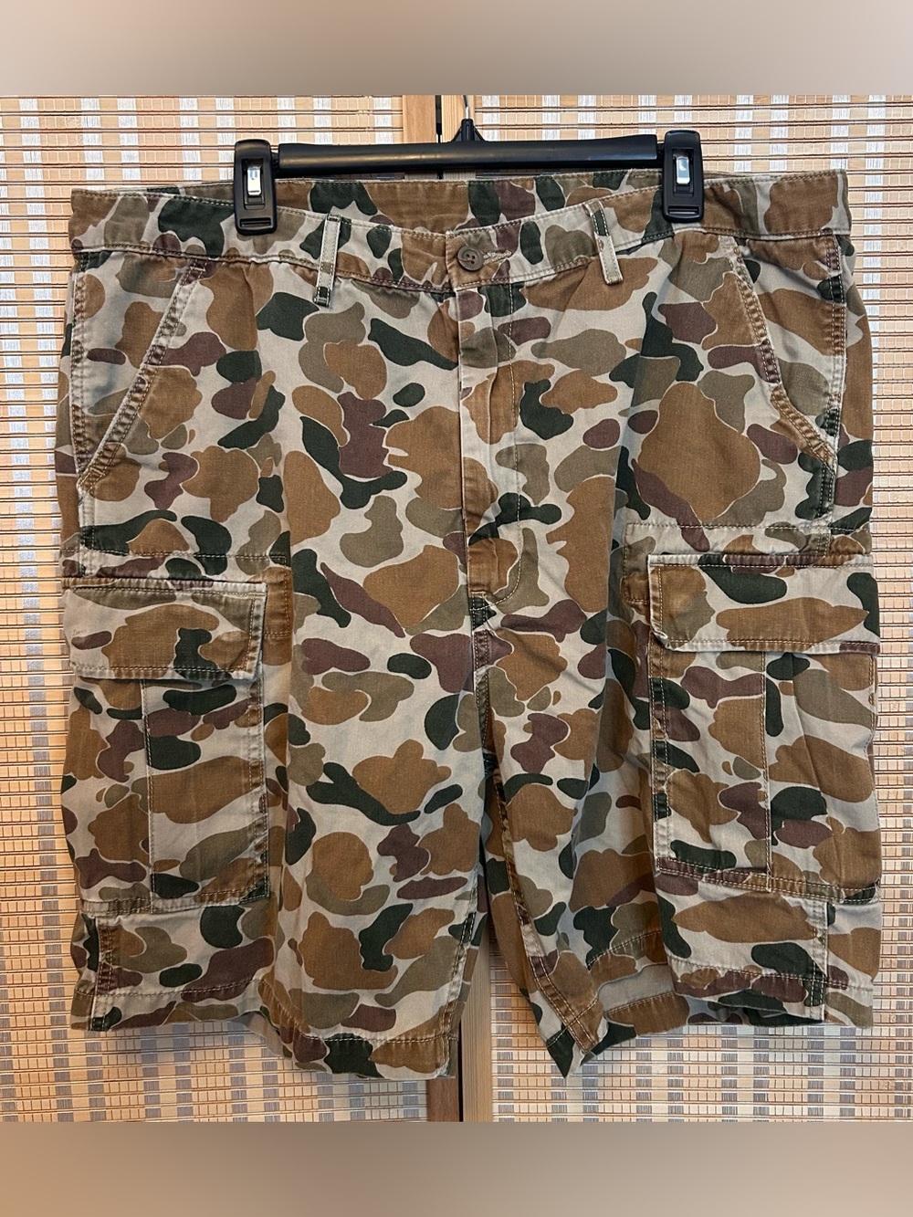 Levis Mens Camo Cargo Shorts Green Brown Woodland Camouflage Size 40